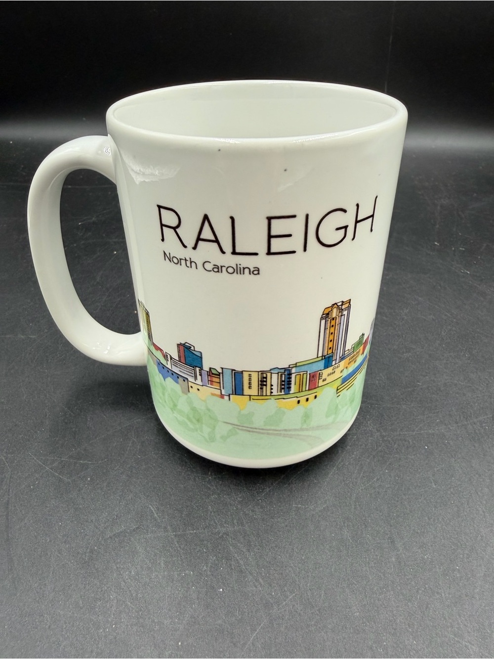 White Ceramic Coffee Mug Featuring Raleigh North Carolina Skyline